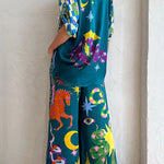 Pierson Linen Blend Unique Print Elastic Waist Pocketed Wide Leg Pants
