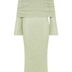 Marisol Ribbed Boucle Material Draped Off Shoulder Stretch Vacation Maxi Dress