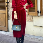 Fashionable and Versatile Shirt Collar Lace-up Long Sleeve Dress