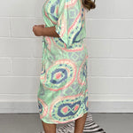 Loose High Waist Printed V-Neck Shirt Dress