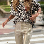 Leopard print cherry print oversized sweatshirt