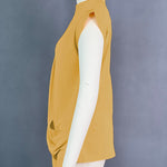 Loose Sleeveless Asymmetric Pleated Solid Color Split-Joint Mock Neck T-Shirts Tops