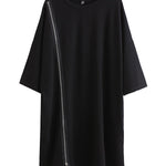 Original Black Zipper Batwing Sleeve Round-Neck Mini Dress