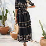 A-Line Half Sleeves Buttoned Tied Waist Lapel Midi Dresses