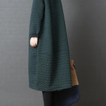 Loose Solid Color Split-Joint With Pocket Round-Neck Long Sleeves Midi Dress