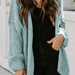 Drop Shoulder Open Front Knit Oversized Sweater Cardigan