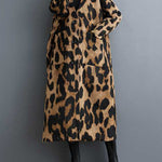 Long Sleeves Loose Buttoned Leopard Pockets Split-Joint V-Neck Outerwear Trench Coats