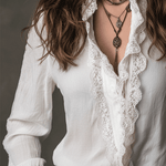 Casual And Versatile White Lace-Trimmed Shirt