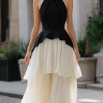 Halter Neck Peplum Layered Midi Dress