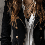 Retro Black Velvet Military Gold Button Detailing Blazer