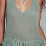 Bohemian Knitted Halter-neck Vest With Chiffon Ruffled Hem