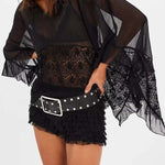 Fashionable Patchwork Lace Batwing Sleeve Loose Beach Cover Up
