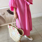 Causal Plus Size Pleated Raglan Sleeve V-Neck Midi Dress