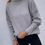 Casual Loose Solid Color High-Neck Long Sleeves Knitwear