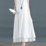 A-Line Loose Double Layered Solid Color Tied Waist Round-Neck Midi Dresses
