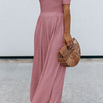 Round Neck Short Sleeve Long Jumpsuit
