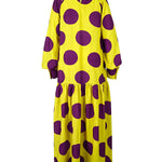 Long Sleeves Loose Big Hemline Contrast Color Pleated Polka Dot Split-Joint Half Turtleneck Maxi Dresses