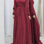 Long Sleeves Loose Pleated Solid Color Tied Waist Maxi Dresses