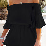 Paneled short-sleeved loose-fit solid chiffon jumpsuit