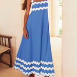 A-line High Waisted Contrast Color Zipper Square-neck Maxi Dresses Midi Dresses