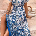 Bohemian Blue V-Neck Dress