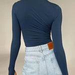 Long Sleeves Skinny Hollow Solid Color Round-Neck T-Shirts Tops