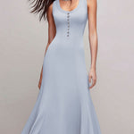 Quiet Luxury Powder Blue Knit Midi Dress With Flare Hem