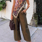 Retro Floral Print Tassel Triangle Hem Sleeveless Top
