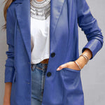 FASHION AFFAIRS POCKETED FAUX LEATHER BLAZER
