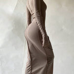 Long Sleeves Plus Size Solid Color Split-Joint Hooded Maxi Dresses