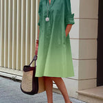 Long Sleeves Gradient Lapel Midi Dresses