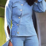 Long Sleeves Asymmetric Buttoned Hollow Lapel Pants Set Two Pieces Set