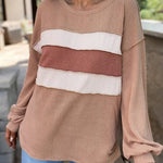 Light Beige Patchwork Corded Lantern Sleeve Top
