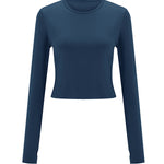 Long Sleeves Skinny Hollow Solid Color Round-Neck T-Shirts Tops
