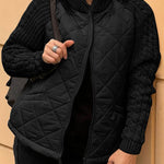 Women's Casual Solid Color Knitted Patchwork Zipped Jacket