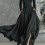 High-neck fitted pleated skirt