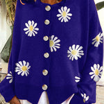 Round Neck Floral Embroidery Knitted Sweater Cardigan