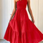 One Shoulder Sleeveless Smocked Ruffle Tiered Maxi Dress