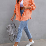 Long Sleeves Loose Fringed Pockets Lapel Outerwear