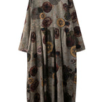 Artistic Retro Loose Long Sleeves Printed Round-Neck Maxi Dresses