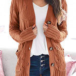 Knitted Solid Color Button Down Chunky Outwear Cardigan