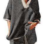 Striped Polo Neck Knit Set