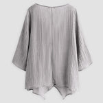 JFN Cotton & Linen Asymmetric Hem Loose Fit Long Sleeve Shirts Tunic Top