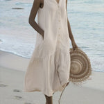 Women's Solid V-neck Vintage Cotton Blend Dress