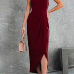 Sleeveless Off Shoulder Slit Irregular Party Dress