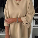 Elegance and Modern Knit Button Detail Half Sleeve Loose Sweater