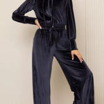 Fashion Zipper Open Velvet Casual Two -piece Suit