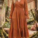 Women'S Casual V-Neck Solid Color Cotton And Linen Dress