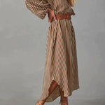 ETHEREAL SWEETIE STRIPED BELTED MIDI DRESS