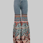 Flared Pants Floral Printed High-Waisted Pockets Jean Pants Bottoms